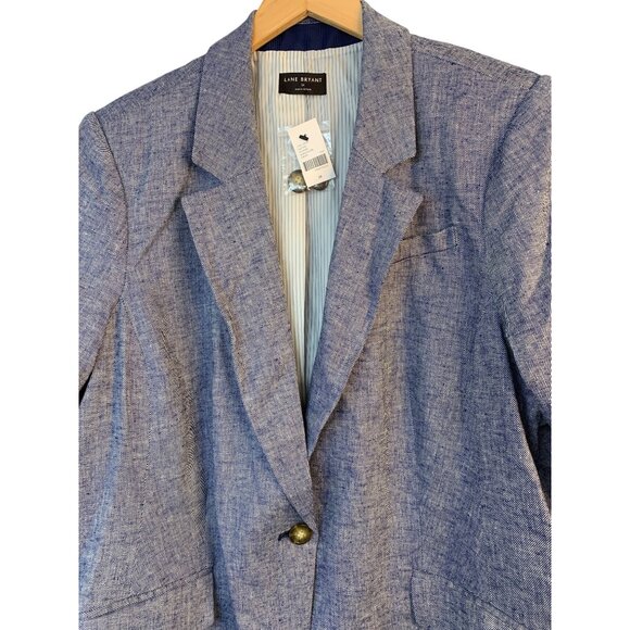 Lane Bryant Womens Blue Linen Blend Blazer Size 24W Plus Cuffable NWT 8697 - Picture 11 of 12